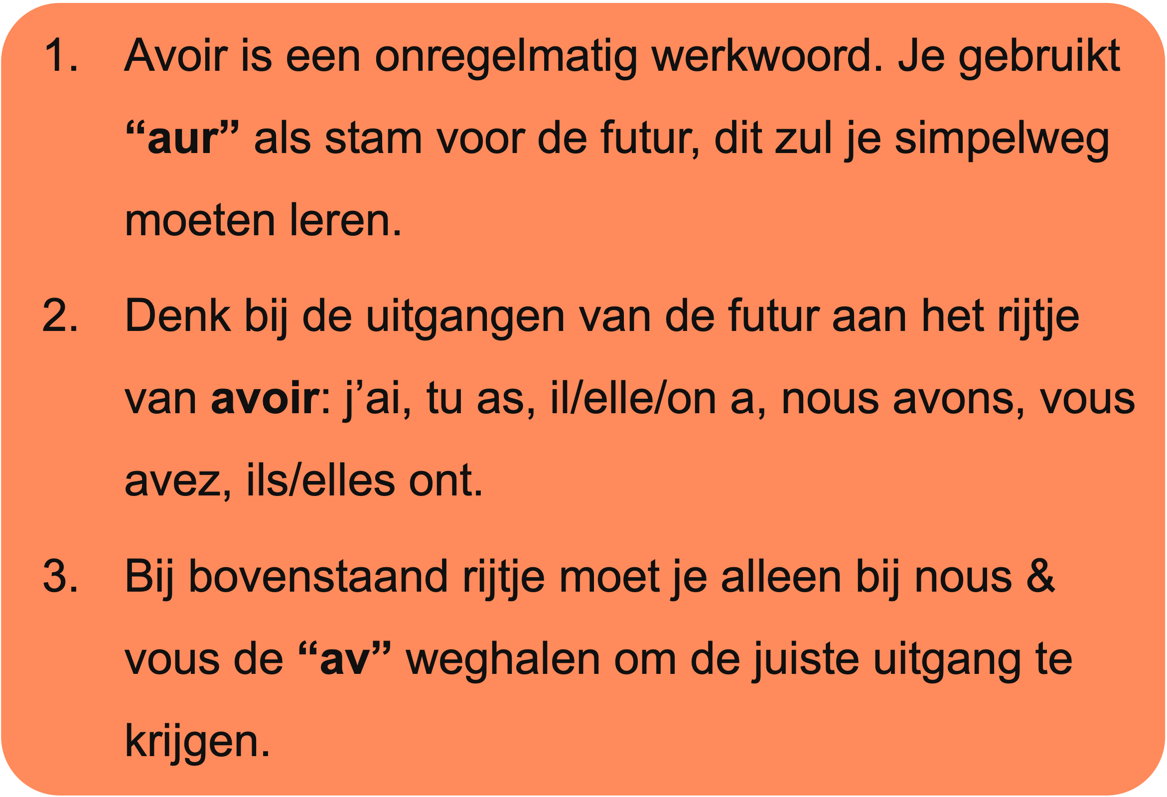 Overzicht van de hoe je 'avoir' vervoegt in de futur simple.