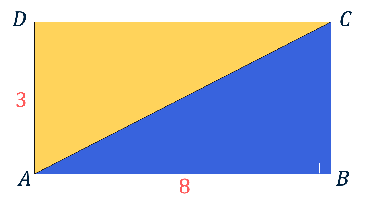 Figuur 1: rechthoek verdeeld in twee gelijke driehoeken