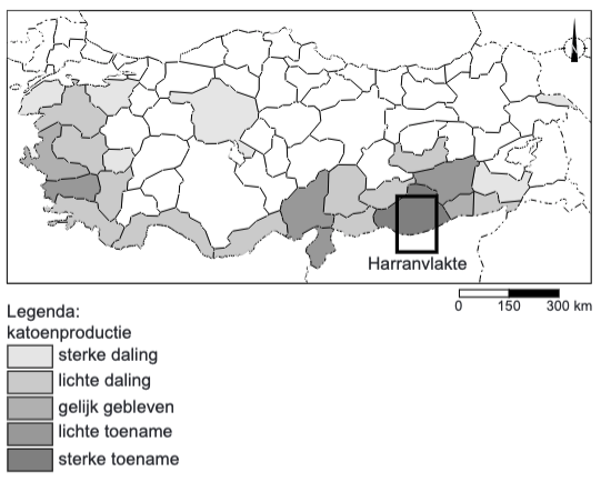 Ontwikkeling katoenproductie per regio in Turkije, 1971 - 2016