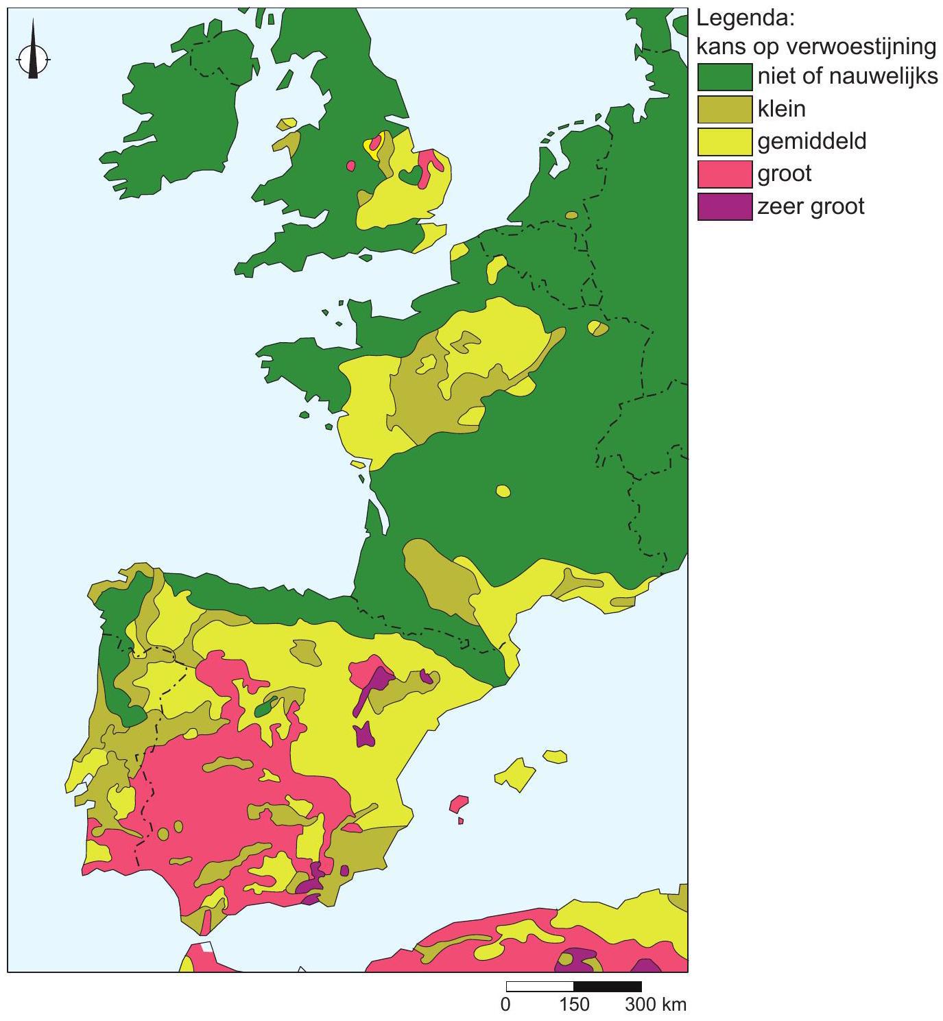Kans op verwoestijning in een deel van West-Europa