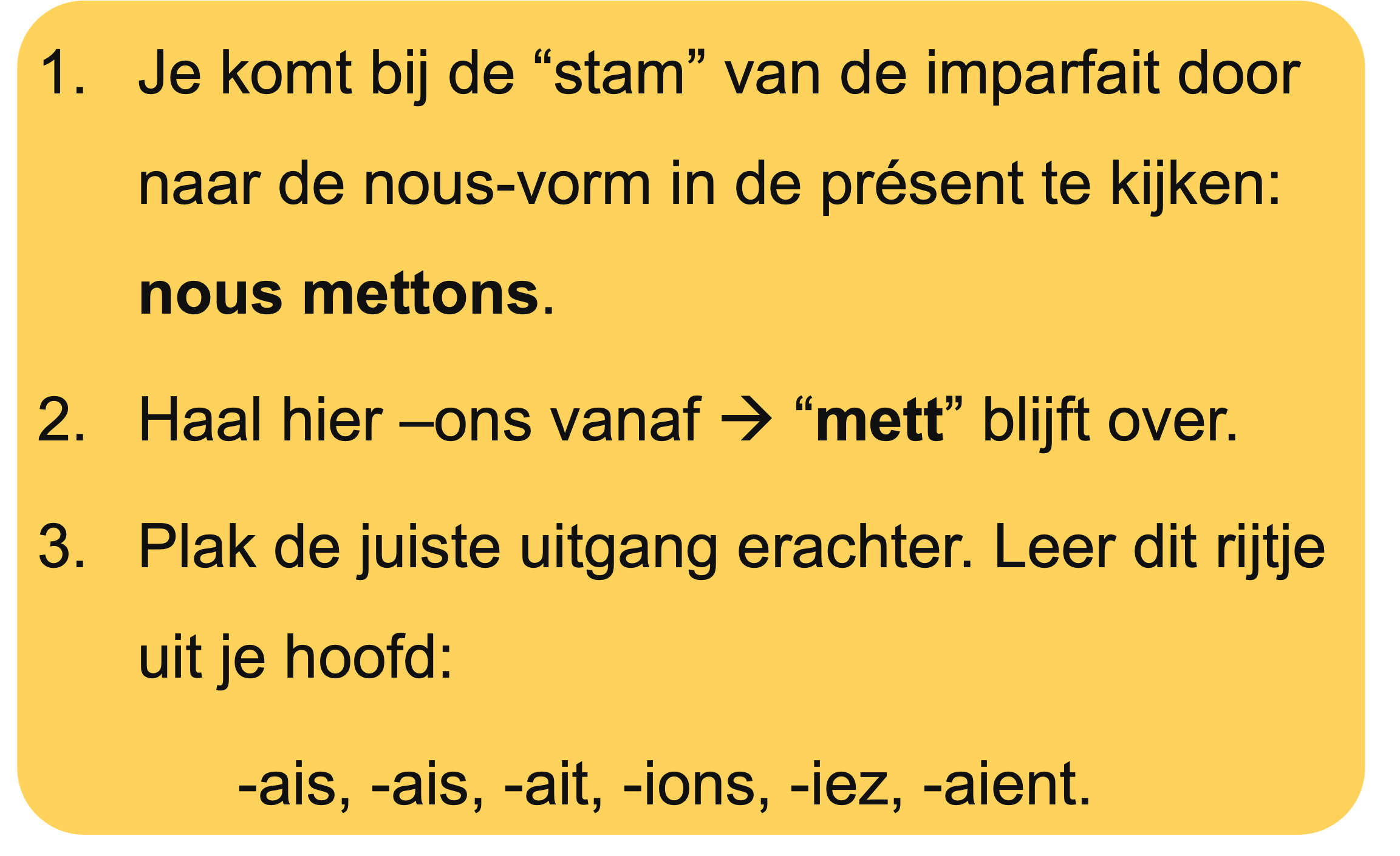 Stappenplan voor de vervoeging van 'mettre' in de imparfait