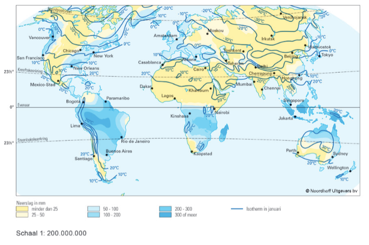 Temperatuur en neerslag in januari
