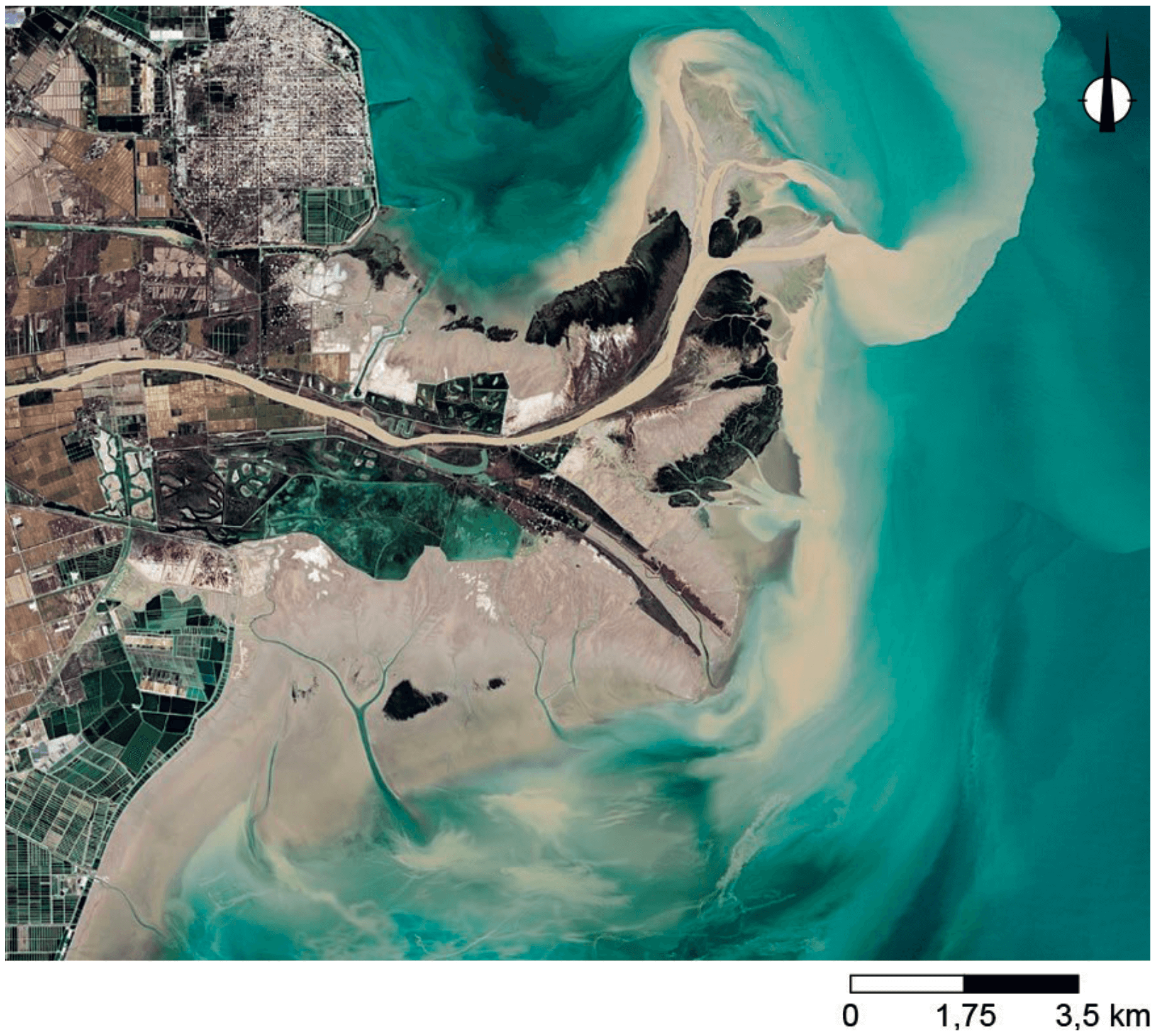 Satellietbeeld van de delta van de Huang He, China