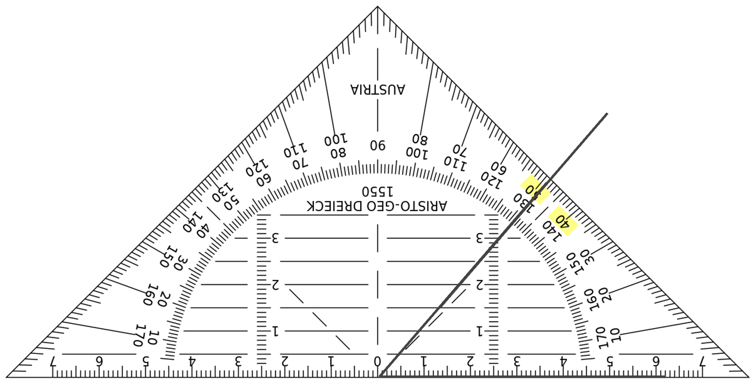 Hoek A gemeten door een geodriehoek