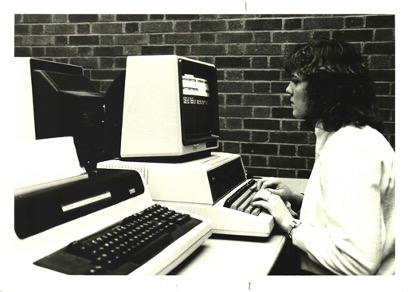 ''Student on computer 1980s'' By Hartness Library is licensed under CC BY-ND 2.0.